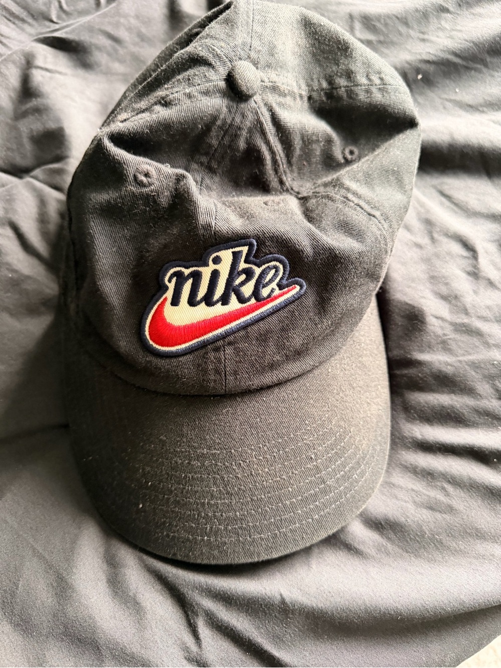 Nike Black Baseball Cap with Red and White Swoosh Patch
